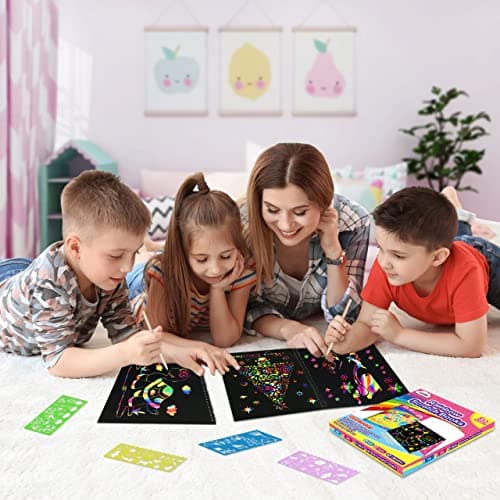 ZMLM Scratch Paper Art-Crafts Gift: 2 Pack Rainbow Notebooks Supplies Toys Easter Basket Stuffers for 3 4 5 6 7 8 9 10 Years Old Girls and Boys Kids Valentine's Day Birthday Party Games (Yellow) - Thumbnail 6