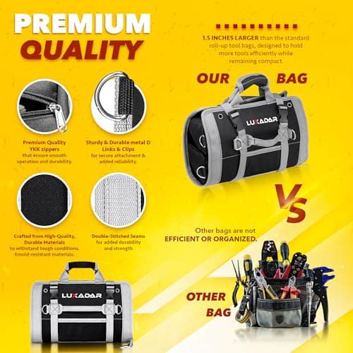 Updated Tool Roll Up Tool Bag Organizer, Name Tags, Advansed Features, Heavy Duty Tool Roll Bag Organizer, Mens Gifts For Him Motorcycle Mechanic & Electrician LUXADAR (6 Detachable Pouches) - Thumbnail 5
