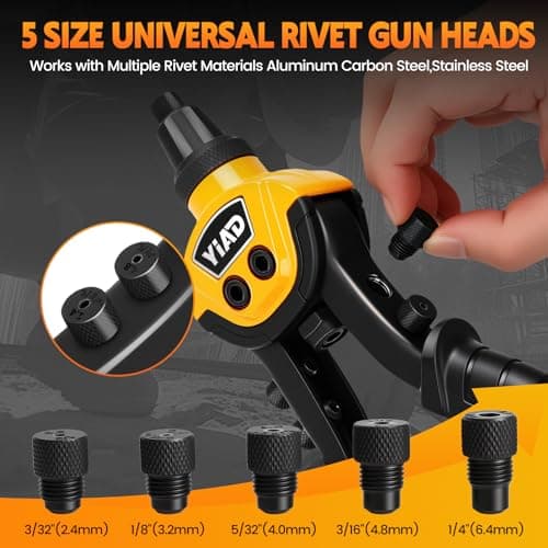 Heavy Duty Rivet Gun,Professional Pop Rivet Gun Kit with 250 Blind Rivets 10" Hand Riveter with 5 Free Interchangeable Rivet Heads 1/4 ",3/16", 1/8",3/32"Manual Riveting Tool for Metal,Gutter,Auto - Thumbnail 5