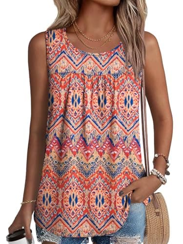 NORACORA Womens Summer Tank Tops Sleeveless T Shirt Casual Loose Fit Tunic Blouses Boho Print 3XL - Image 1
