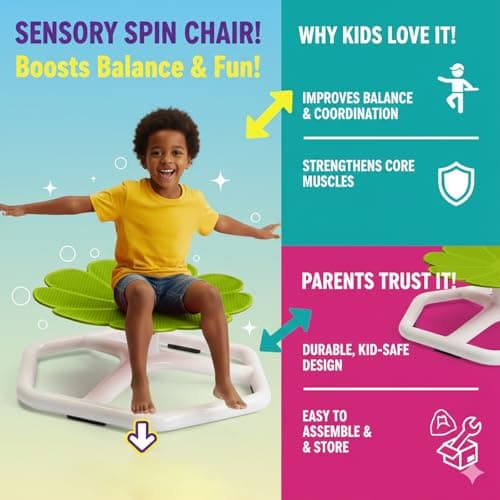 KYZDZQ Spinning Chair for Autistic Kids,Sensory Swivel Chair, 220LBS Weight Capacity, Sensory Toy for ADHD & Autism 3-6 Years Children,Training Body Coordination, Metal Base Non-Slip Design (Green) - Thumbnail 3