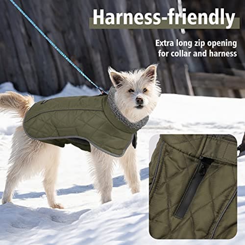 Fragralley Dog Coat Large, Waterproof Dog Jacket with Warm Fleece Lining, Adjustable Reflective Dogs Winter Coat, Turtleneck Pet Coats for Cold Weather (ArmyGreen XXXL) - Thumbnail 4