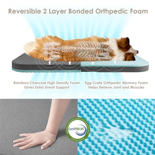 EHEYCIGA Foldable Human Dog Bed, 72"x44"x11" Orthopedic Memory Foam Human Sized Dog Bed, Waterproof Pet Bed for People, Faux Fur Pet Couch for Adult with Non-Slip Bottom, Camel - Thumbnail 3