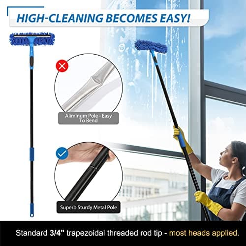 VITEVER Professional 69'' Window Squeegee Cleaner Tool with Extension Pole, 2-in-1 Squeegee for Window Cleaning Kit with Scrubber and Rotating Head, 1 Blade 2 Scrubber - Thumbnail 4