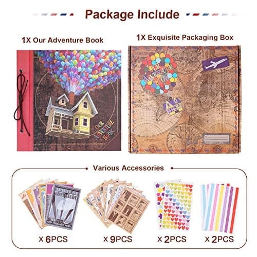 JIMBON Big Adventure Book 12x12 Inch Scrapbook Photo Album, 60 Pages, 3D Retro Embossed Letter Hardcover Movie Up Travel Journal Memory Book For Couples, Best Friend Gift - Thumbnail 6