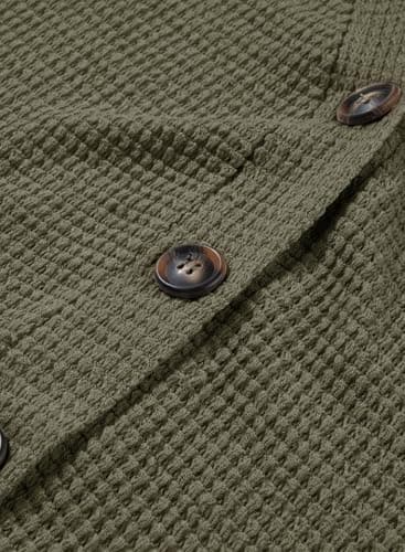 Dokotoo Button Up Tops for Women Trendy Fashion 2024 Waffle Knit Green Blouse Dressy Casual V Neck Tee Top Loose Fit Boyfriends Jacket Short Sleeve Solid Color Cute Summer Shirts Small - Thumbnail 5