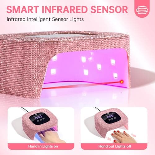 CHRISTINE SHELLY UV Nail Lamp, UV Light for Gel Nails, 48W Plug-in Mini Diamond Nail Lamp Nail Dryer with Touch Control Auto Sensor and 3 Timer Settings Nail Light Curing Lamp, Home (Pink Diamond) - Thumbnail 3