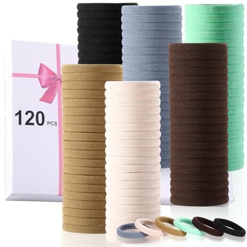 LuSeren 120 Pcs No Damage Hair Ties for Thick Hair, Large Soft Seamless Nylon Hair Elastics for Women, Ponytail Holders, Hair Accessories – Neutral Colors - Image 1