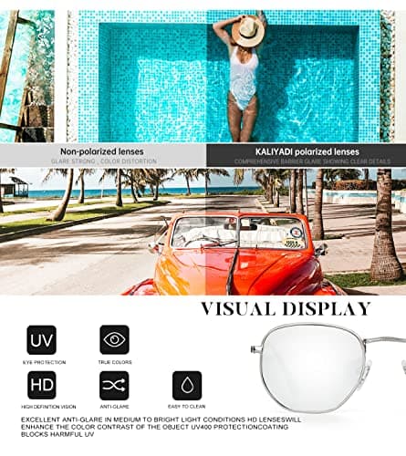 KALIYADI Sunglasses for Women and Men, Polarized Square UV Protection, Trendy Metal Frame Hexagon Sunglasses (Silver Frame Silver Lens) - Thumbnail 6