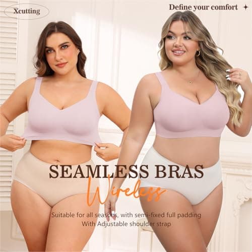 Xcutting Soft Sleep Wirefree Bras for Women Full Coverage No Underwire Wireless Bralette Comfortable Sports Bras for Sagging Breasts Padded Plus Size Bra (Pink,4X-Large) - Thumbnail 6