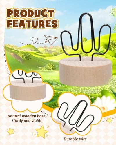 Christmas Card Holder Stand, eZAKKA 12 Pcs Wooden Christmas Place Card Holders for Table Cards, Office, Party, Sticky Notes, Business Cards (Cactus) - Thumbnail 3