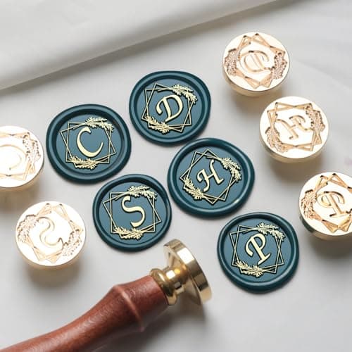 VSECUON Letter R Wax Seal Stamp Rosemary Initial R Stamp, 2pcs Value Pack Wax Seal Kit with Vintage Rosewood Handle Decorative Gift for Wedding Art Invitations Christmas - Thumbnail 4
