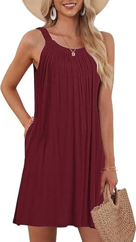 MISFAY Swimsuit Cover Up for Women 2026 Beach Dress Sleeveless Floral Summer Sundress(Wine Red,S) - Image 1