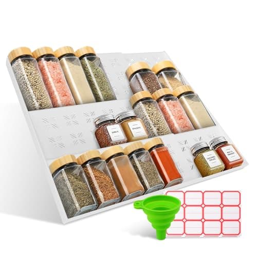 DIOLOVE Drawer Spice Organizer, Expandable 3-Tier Rack for Kitchen Drawers (11"–22"), Minimalist Design Keeps Spices Neat, Visible & Easy to Access (Jars Not Included) WH - Image 1