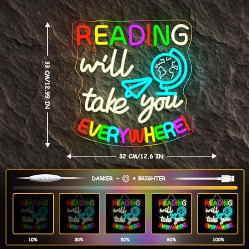 Study Neon Signs Reading Will Take You Everywhere Neon Sign Classroom Wall Decor Light Up Reading Corner Bedroom LED Learn Lights for Teens Room Books Lover Gifts for Teachers - Thumbnail 4