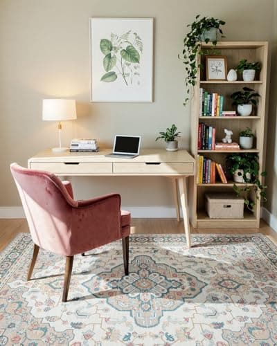 MINIDEAR 4x6 Area Rugs, Small Rugs for Living Room, Washable Rug for Bedroom Non Slip Vintage Rug with Floral Print Carpet Mat for Home, Khaki - Image 1