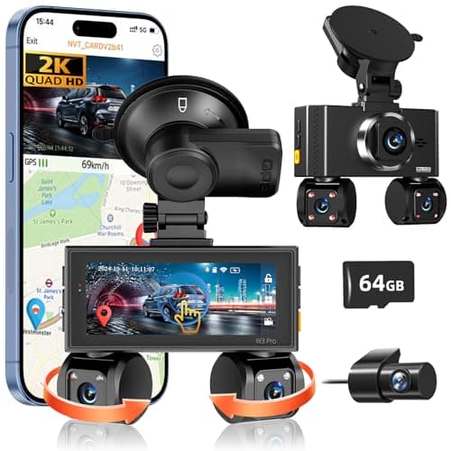 4 Channel Mini Dash Cam Front and Rear, 360° View Dash Camera for Car with 3.16" IPS Touch Screen, 8 IR Night Vision, 5G WiFi&GPS,APP Control, G-Sensor, Loop Recording, Parking Mode, 64GB Card - Image 1