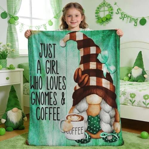 Ivarunner Coffee Gnome Blanket for Girls- Gnomes Gifts for Gnome Lovers, Daughter, Kids, Galentine's Day Soft Spring Gnome Theme Throw Blanket, 50x40 Inches - Image 1