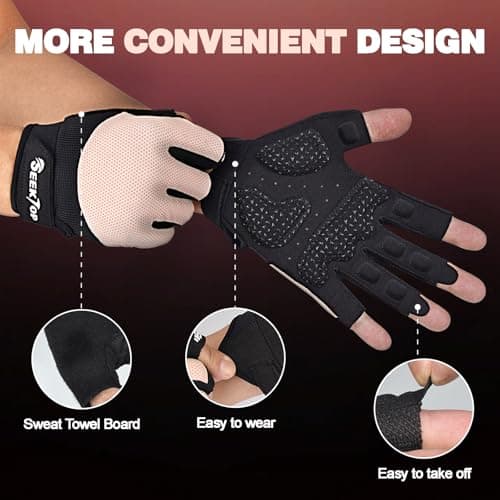 Seektop Breathable Workout Gloves for Women & Men, Thick Padded Weight Lifting Gloves, Full Palm Protection, Excellent Grip for Gym Fitness and Training, Exercise, Cycling - Thumbnail 3