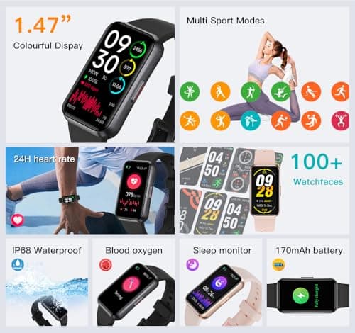 USMECBL Fitness Trackers,Blood Oxygen Heart Rate Sleep Monitor,Smart Band 24/7 Health Monitoring,Calorie Pedometer Steps Counter Activity watchs/Notifications for iOS/Android - Thumbnail 2