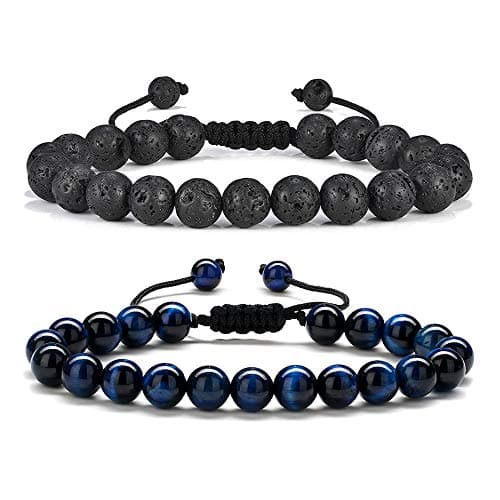 M MOOHAM Unique Gifts for Men Bracelets - Lava Rock Tiger Eye Bracelets Men Who Want Nothing Birthday Gifts for Boyfriend Teen Boys - Image 1