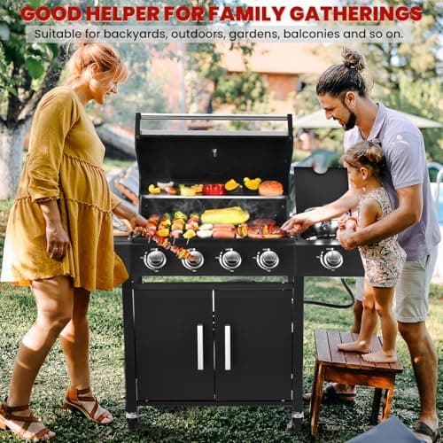 RYHOFOUD 4-Burner w/Side Burner Gas Grill with 292 SQ.IN. Outdoor Grill with 44,000 BTU,Propane Grills with Top Cover Lid,Grills Outdoor Cooking for Patios,Camping,Balcony-Q043 - Thumbnail 2