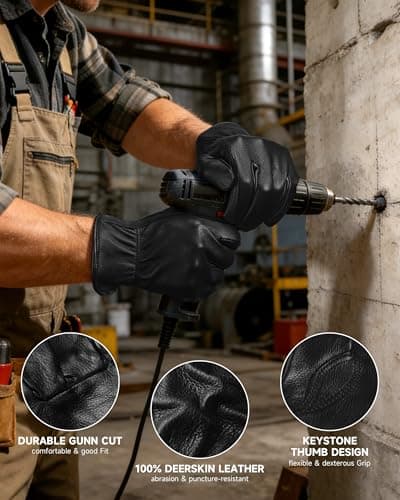 OZERO Leather Garden Gloves: Soft Breathable Deerskin Gloves (Black, XL) - Thumbnail 5