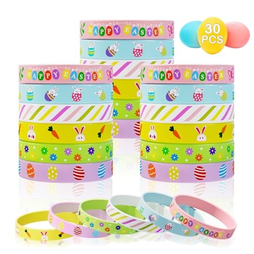 Easter Rubber Bracelets for Kids 30PCS Easter Basket Stuffers Silicone Wristbands Bulk Easter Party Favors Supplies for Kids Easter Egg Fillers Goodie Bag Stuffers Gifts Classroom Prizes Accessories
