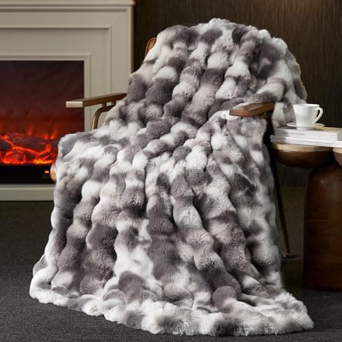 Amélie Home Faux Fur Throw Blanket for Couch, Ultra Soft Fuzzy Plush Bubble Throw for Sofa, Living Room & Home Decor, 50"x60", Tie-dye Grey - Image 1