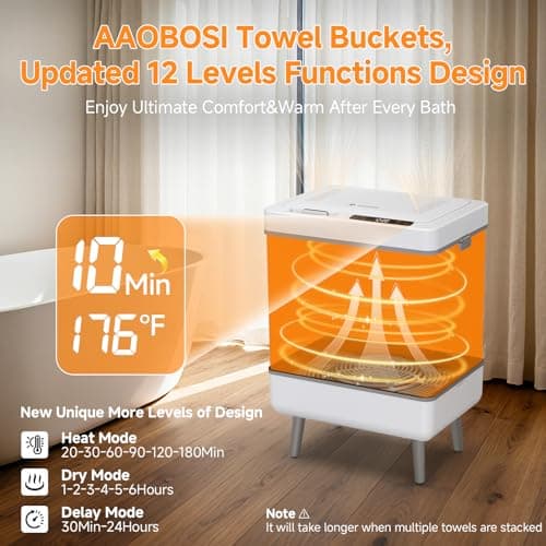 AAOBOSI Towel Warmer,4 in 1 Heating-Drying-Delaying-Foldable 35L Quick Heating Towel Warmers Portable Towel Heater Dryer for Bathrooms,Spas,12 Level Timer&Auto Shut Off,Great Gift for Loved Ones - Thumbnail 4