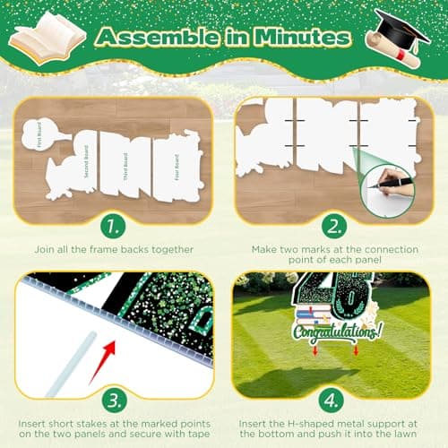 2026 Graduation Decorations Yard Sign, 3.5 FT Tall Class of 2026 Congrats Grad Yard Sign with Stakes for Outdoor Indoor Graduation Party Garden Lawn Decoration Supplies(Green) - Thumbnail 5