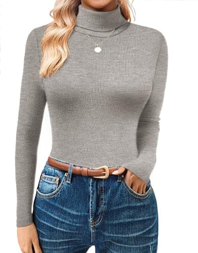 GKBK Womens Turtleneck Long Sleeve Tops Ribbed Basic Tshirts Thermal Underwear Warm Lightweight Fall Sweaters 2025 Fashion Outfits Winter Clothes Grey - Image 1