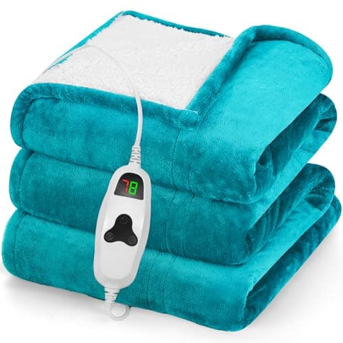 greenoak Heated Blanket Electric Throw 50"X60", Heating Blanket with 10 Heat Levels 1/2/4/6/11 Hours Auto-Off Overheat Protection, Flannel Sherpa Soft Warm Heater Blanket, ETL Certified Lake Blue - Image 1