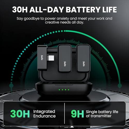 Sofn Wireless Lavalier Microphone for iPhone Android,Mini Mic with Charging Case,Lapel Wireless Mic with Noise Cancellation for Recording,YouTube,TikTok,Vlog,Podcast - Thumbnail 5