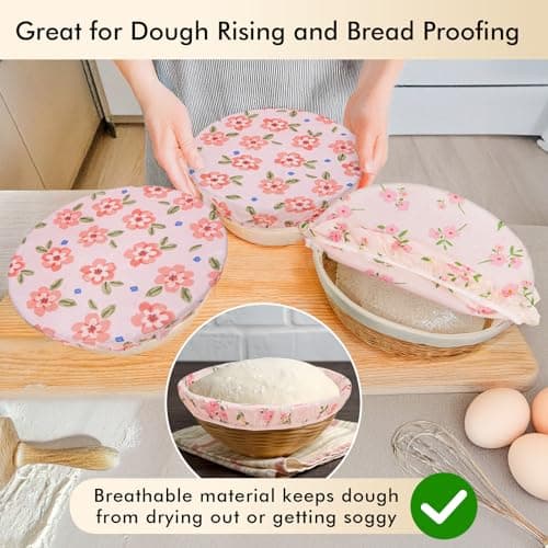Sourdough Bowl Cover 12 Inch, Beeswax Bowl Covers for Bread Proofing, Reusable Cotton Food Covers for Mixing Bowls, Stretch Fit Covers for Dough Proofing, Kitchen Storage, 2 Pack - Thumbnail 6