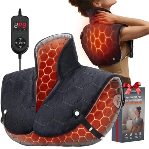 Far Infrared Heating Pad for Neck and Shoulders and Back - 6X Deeper Pain Relief, Graphene 30s Fast Heat, 8 Heat Setting, 16 Timer, Automatic Memory, Weighted Heating Pads Gift for Women&Men (Black) - Image 1