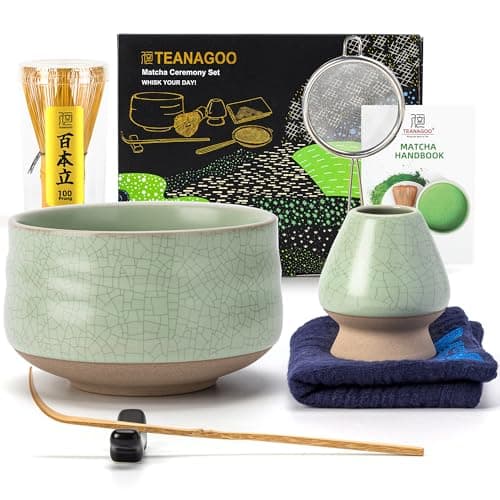 TEANAGOO Matcha Whisk Set Green, 7 Pcs Matcha Set, Matcha Kit for Ceremony, Matcha Tea Set for Making Breakfast/Latte,Whisk Set and Ceramic Bowl with All Accessories, Gift for Family/Friend - Image 1