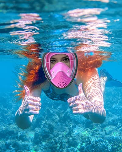 QingSong Full Face Snorkel Mask for Adults, Snorkeling Gear with Camera Mount, 180 Degree Panoramic View Snorkel Set Anti-Fog Anti-Leak - Thumbnail 2