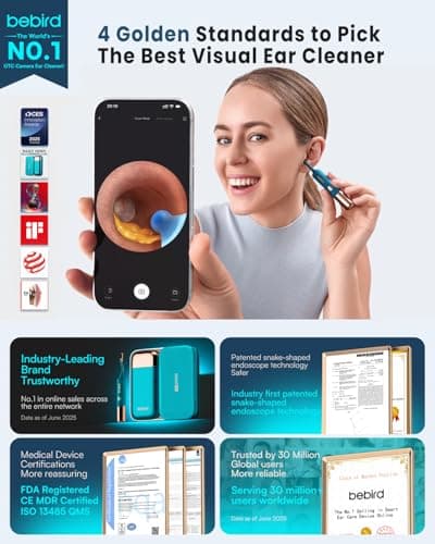 Bebird Earsight Ultra Ear Wax Removal Tool Camera, FSA HSA Eligible, 2K HD Ear Cleaner with Camera Otoscope, 90-Min Battery Earwax Remover & Visual Ear Pick Tweezers, Safe Ear Cleaning Kit for Family - Thumbnail 2