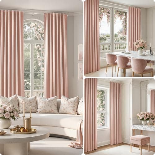 HOMEIDEAS 100% Blackout Faux Silk Curtains,Blush Pink Thermal Insulated Room Darkening Window Drapes,Luxury Vintage Curtains for Bedroom Living Dining Room, 52 X 84 Inch, 2 Panels - Thumbnail 2
