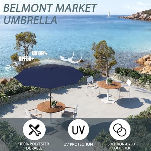 GREFORG 9FT Large Outdoor Patio Umbrella Pool Market Umbrella-UV Resistant, Easy Push Button Tilt and Crank, 8 Sturdy Ribs Heavy-Duty Table Umbrella for Deck, Backyard, Garden (Royal Blue) - Thumbnail 3