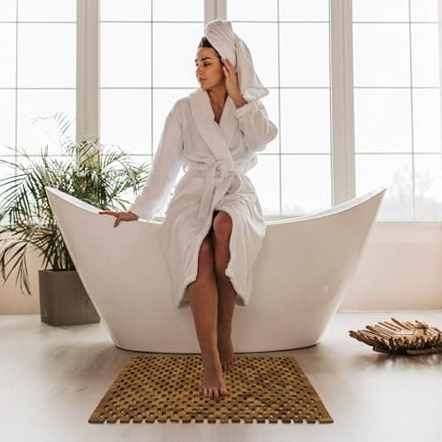 Acacia Wood Bath Mat - Non Slip Sturdy Wooden Shower Mat - Spa, Sauna, Cold Plunge, Camping, Bathroom Décor, Wood Door Mat 16" x 24" - Thumbnail 3