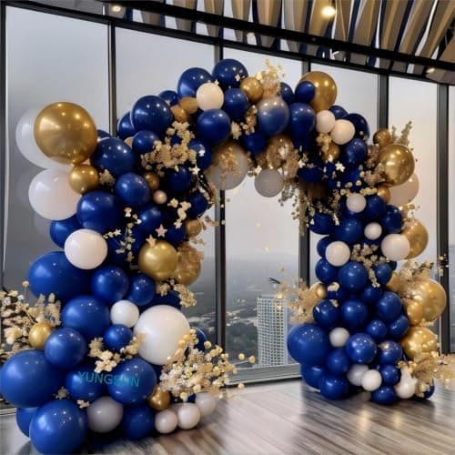 188pcs Royal Blue White Gold Balloon Garland Arch Kit, Navy Blue White and Gold Balloon for Anniversary Wedding Bridal Shower Birthday Party Decorations - Thumbnail 4