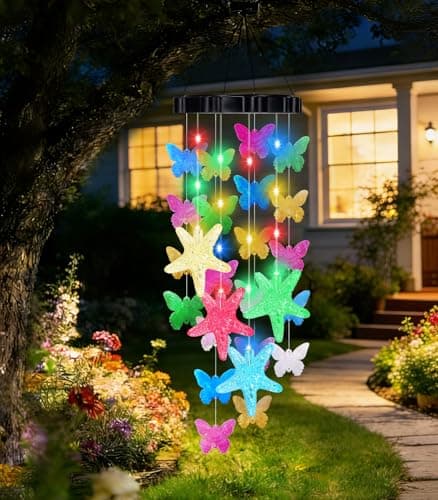 Mom Grandma Gifts for Mothers Day Butterfly Solar Wind Chimes for Outside Garden, Handcrafted Capiz Shell Wind Chimes Outdoor Memorial & Sympathy Gifts Solar Lights for Home Garden Yard Decor - Image 1