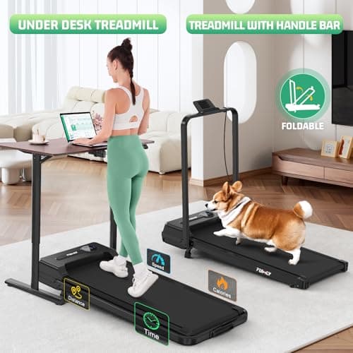 FUNMILY Foldable Walking Pad with Handle Bar, 4 in 1 Under Desk Treadmill with Incline, 2025 Upgraded Smart Folding Treadmill for Home/Office, 300 lbs Weight Capacity, Ultra-Quiet - Thumbnail 3
