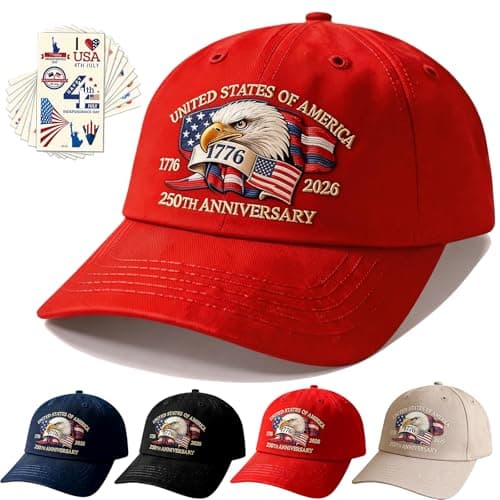 250 Anniversary USA Hat for Men Women,Printed Adjustable Baseball Cap,250th Years Gift for Husband,Veteran (red) - Image 1