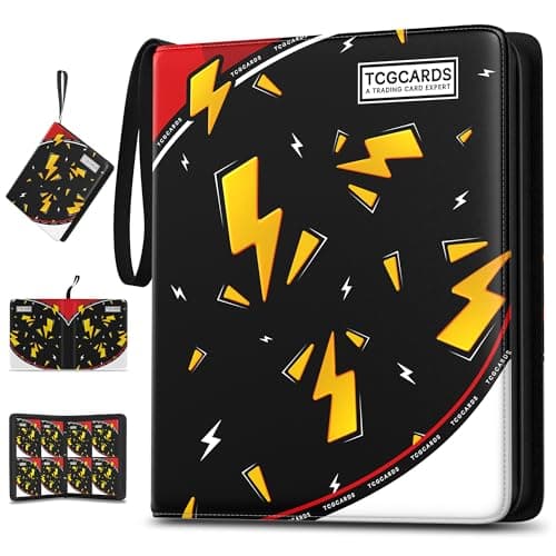 Trading Card Binder 4 Pocket,400 Pocket Card Collection Binder with 50 Removable Sleeves,PU Waterproof Top Card Book,3-Ring Zipper Collectible Trading Card Album for MTG/TCG/Card Holder Gift(Black) - Image 1