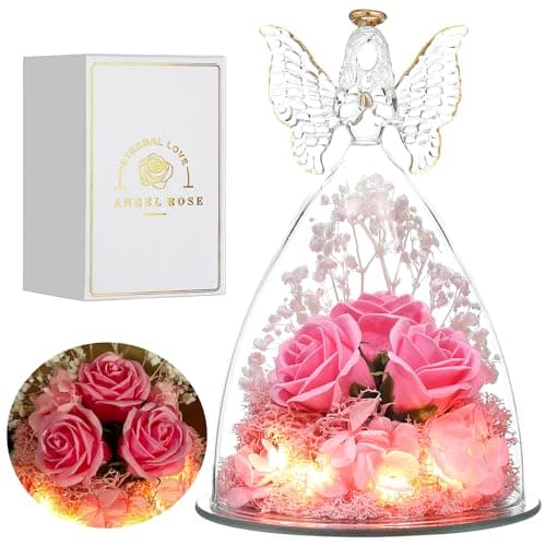 Tiaronics Mothers Day Mom Gifts for Women Preserved Flowers in Glass Angel Forever Flowers Gifts Eternal Roses Gifts for Grandma - Pink - Image 1