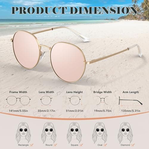 GQUEEN Retro Round Polarized Sunglasses Womens Men Spring Hinge Metal Frame Trendy Hippie Oval Sun Glasses Shades UV400,Mirrored Gold Pink - Thumbnail 6