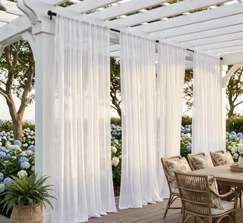 Draphelle Patio Screen Non-See-Through Outdoor Curtains Waterproof Sheer Lightweight Drapes for Porch Gazebo Garden Party Wedding Backdrop, White, W 52 x L 84 inch per Panel, 2 Panels